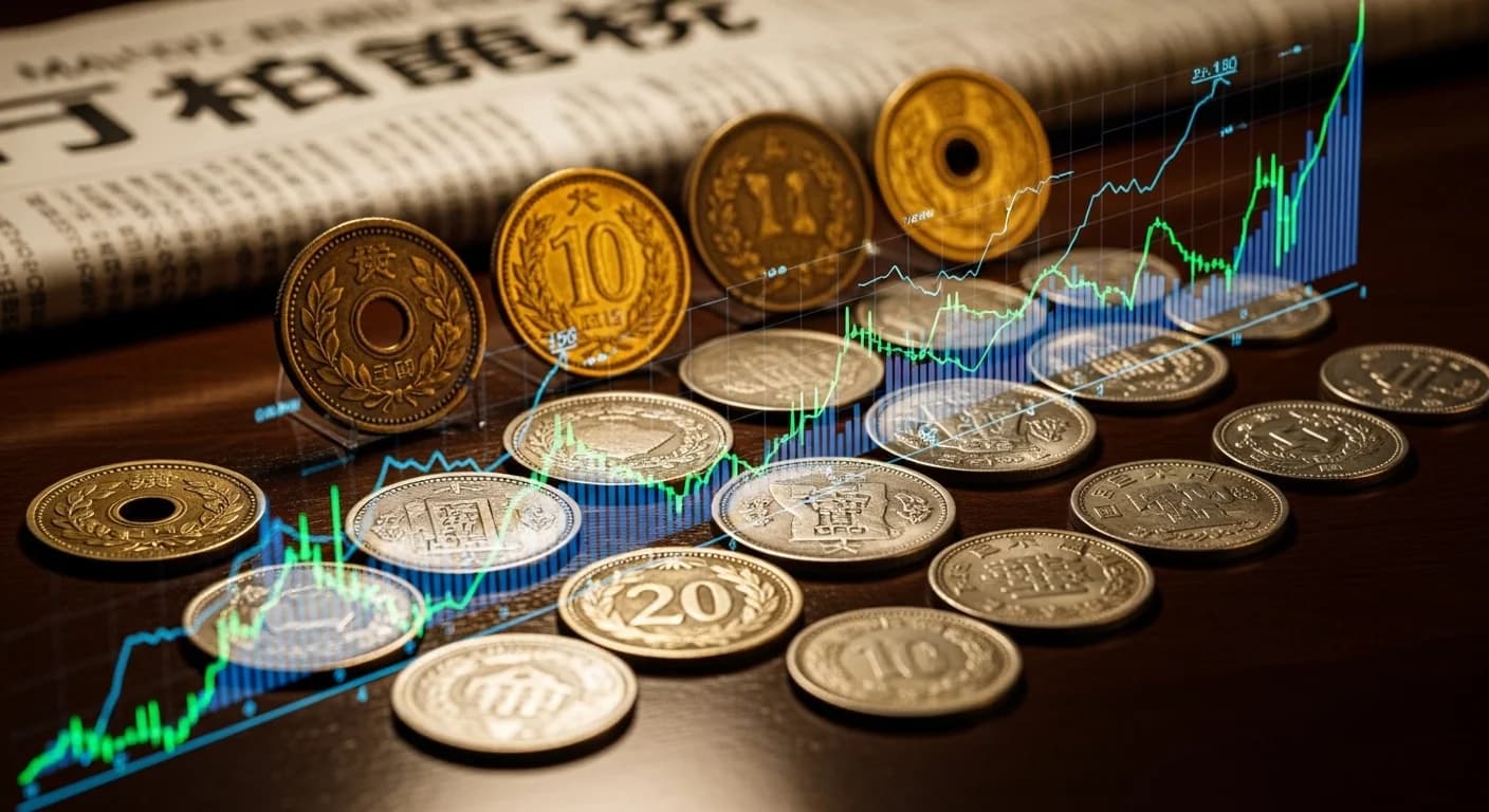 日本古銭の国際市場での評価 — 江戸時代の金貨と銀貨が映る