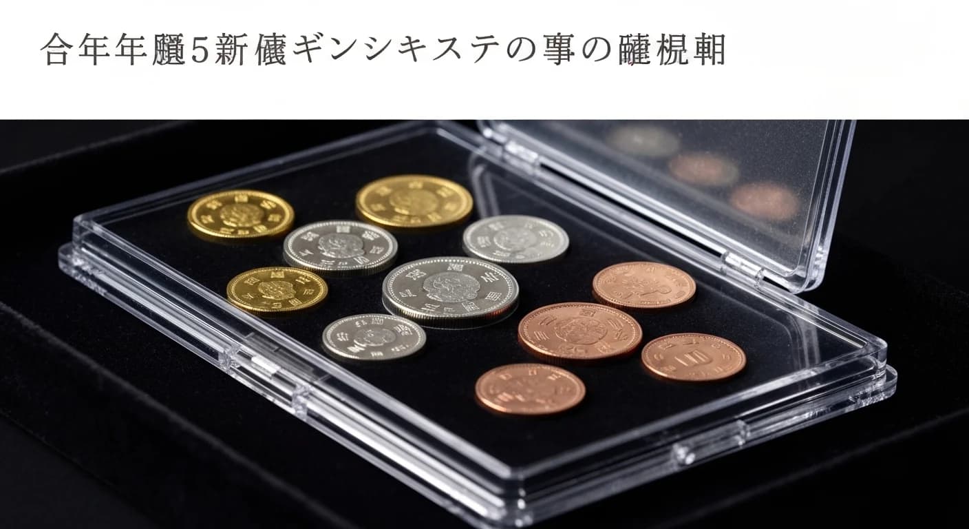 ケース入り平成5年プルーフ貨幣セットの鏡面仕上げを写した解説イメージ — 近代貨幣