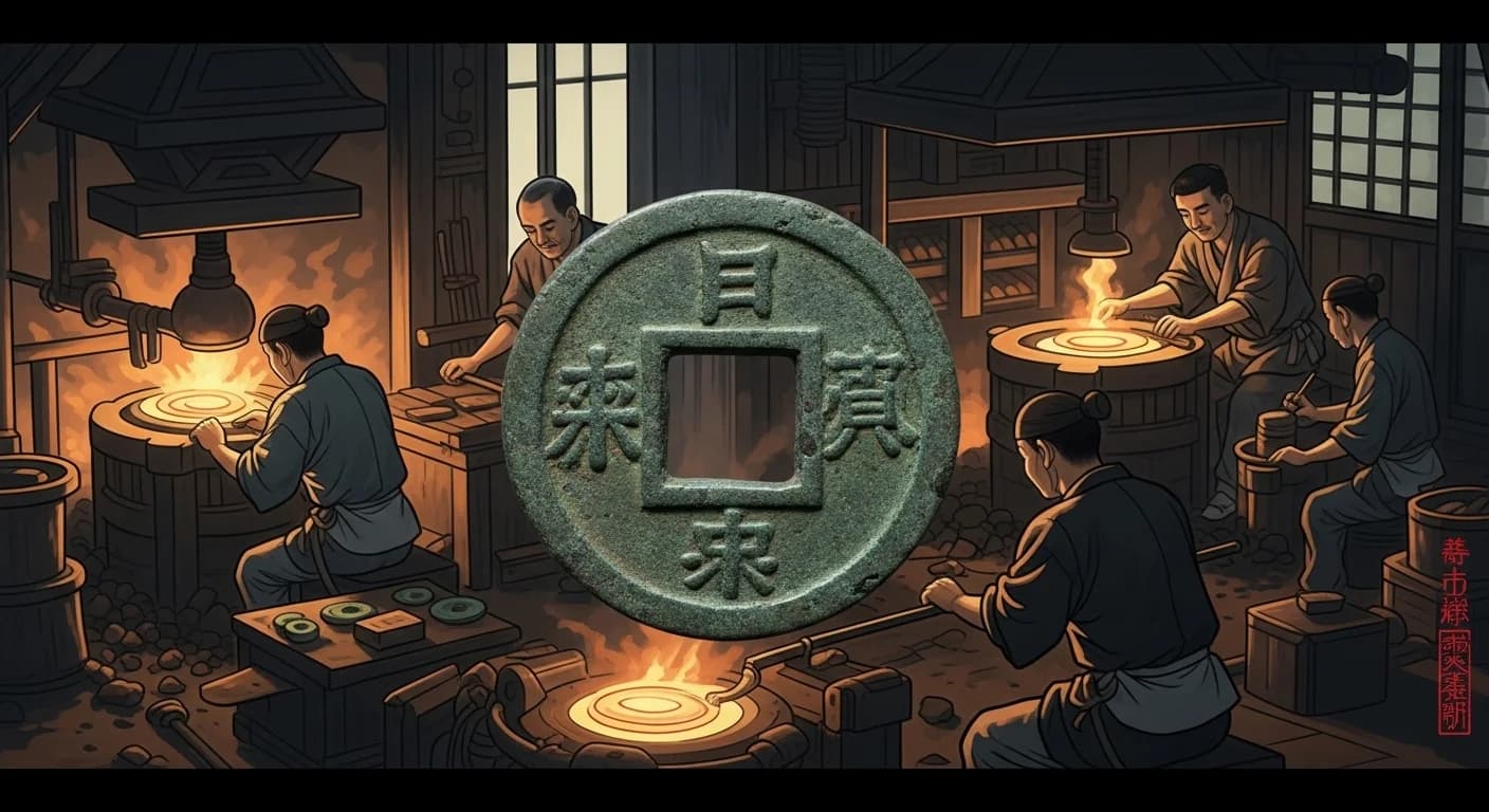 寛永通宝鉄銭の鋳造風景