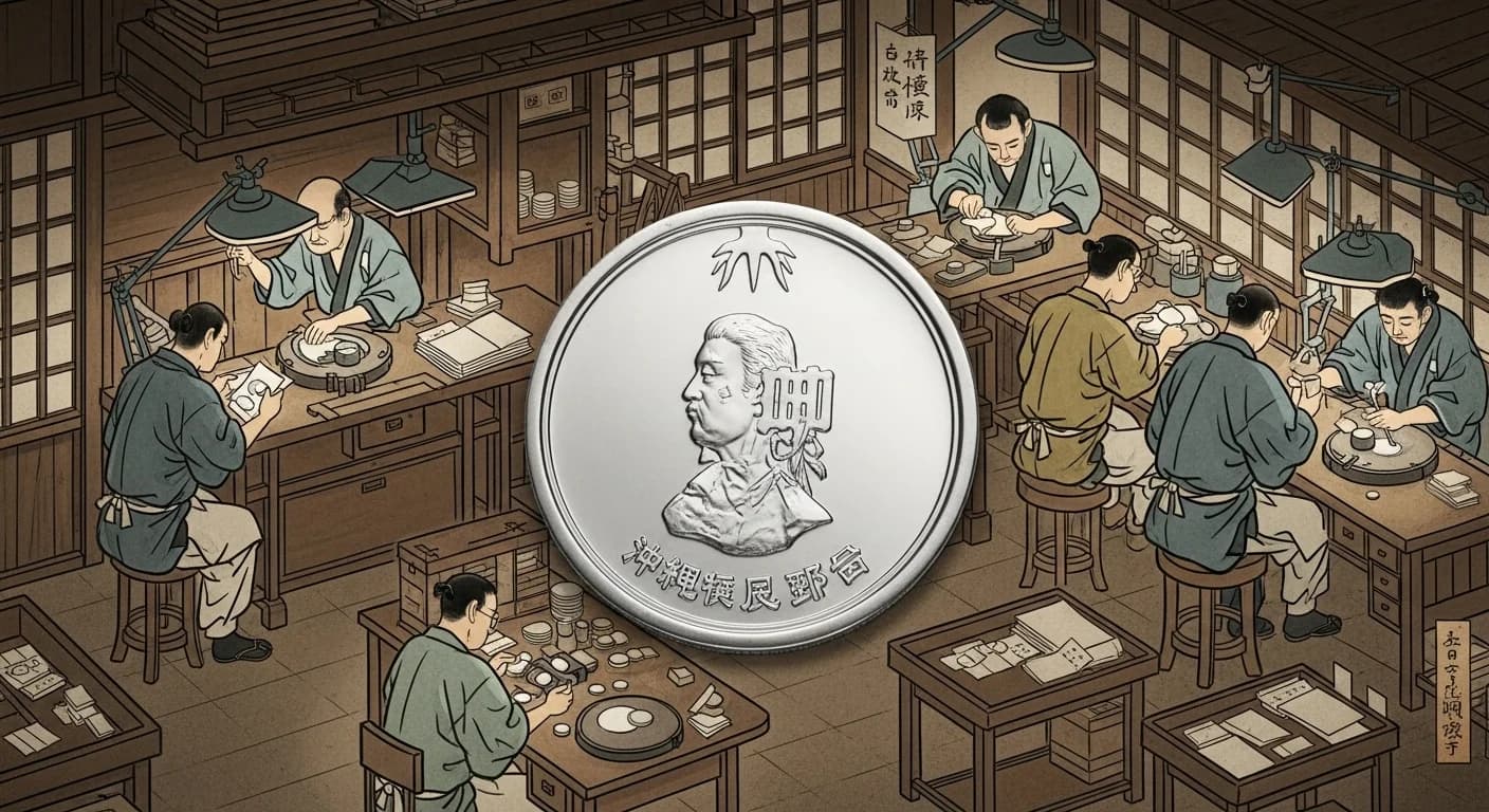 硬貨の鋳造過程のイラスト
