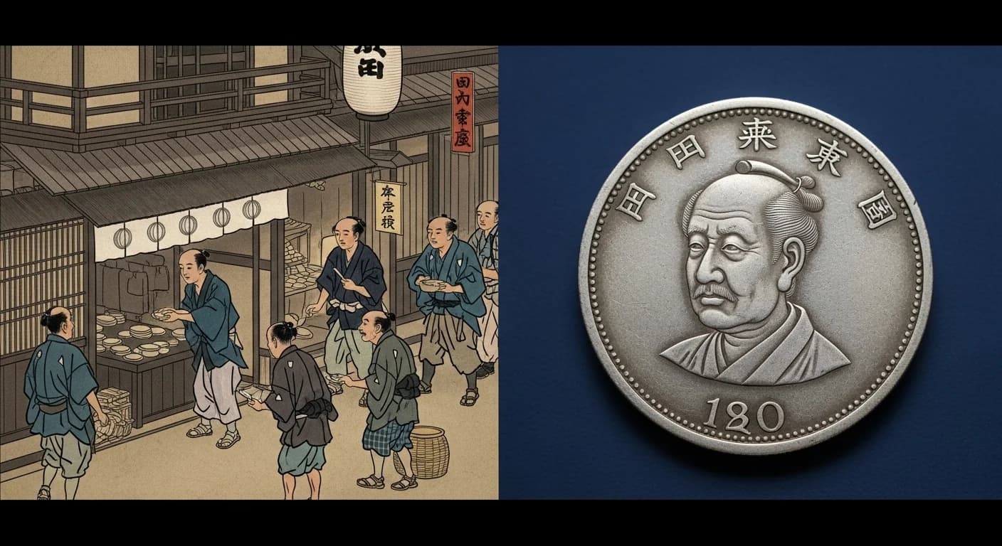 天保一朱銀を使う庶民の様子を描いたイメージ