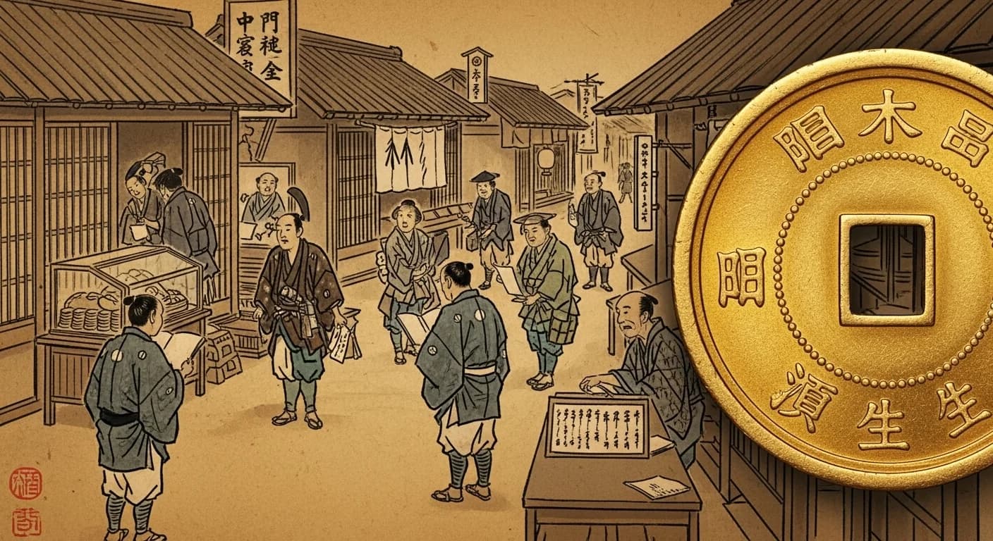 金座の創設(慶長6年)にまつわる歴史的場面(第3章)