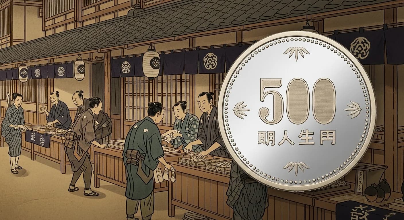 天皇在位60周年500円にまつわる歴史的場面(第3章)